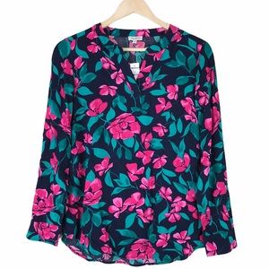 Talbots Floral Top 100% Rayon Long Sleeve NWT